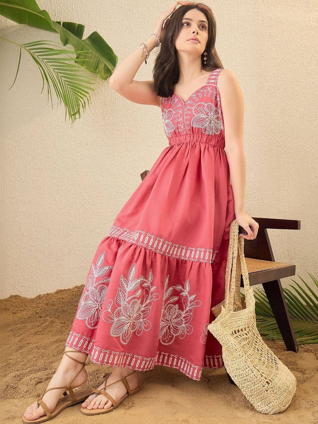OCTICS Floral Embroidered Fit & Flare Maxi Dress - view 1