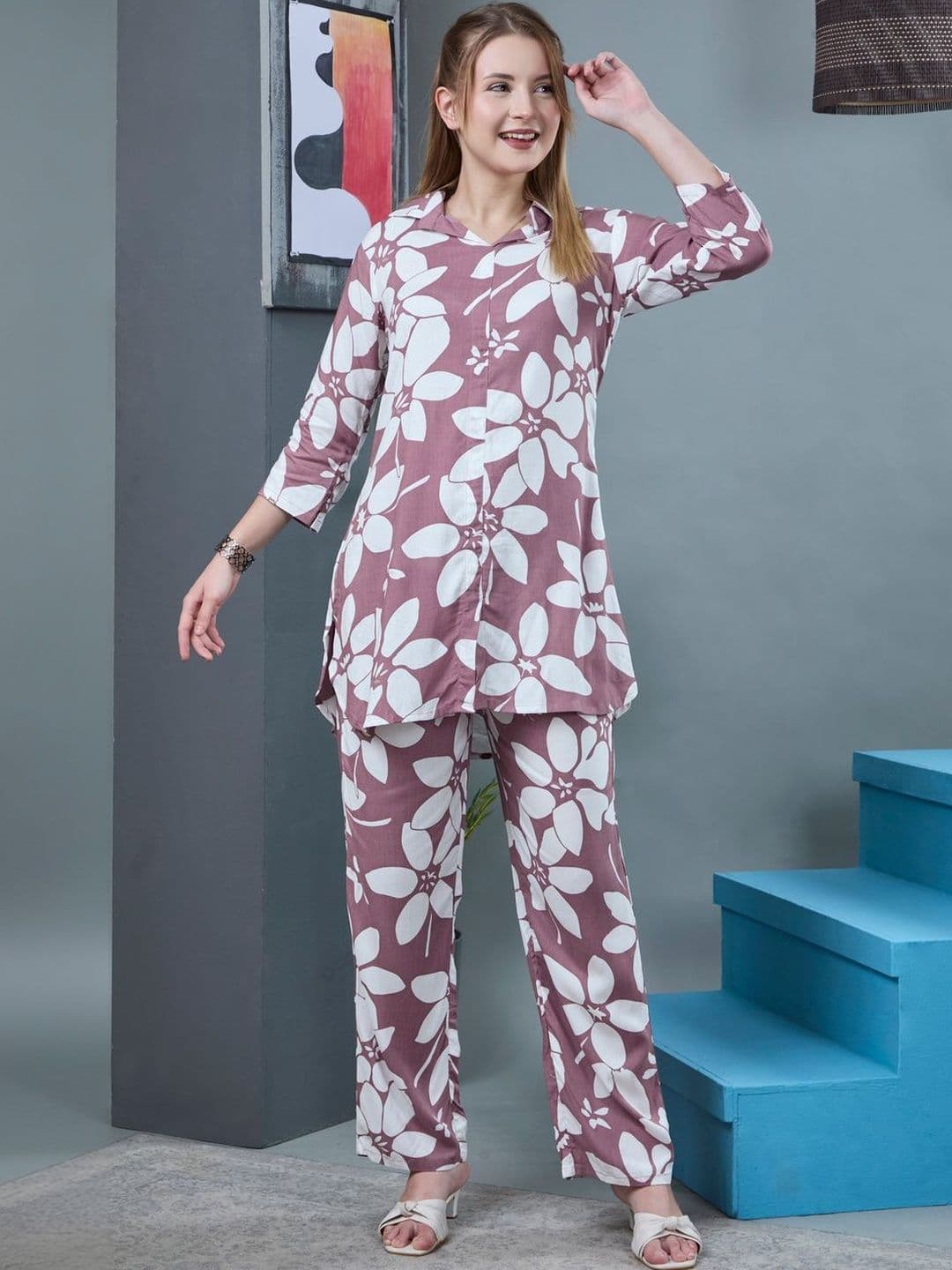 Veda fab Floral Printed Tunic with Trousers - view 1