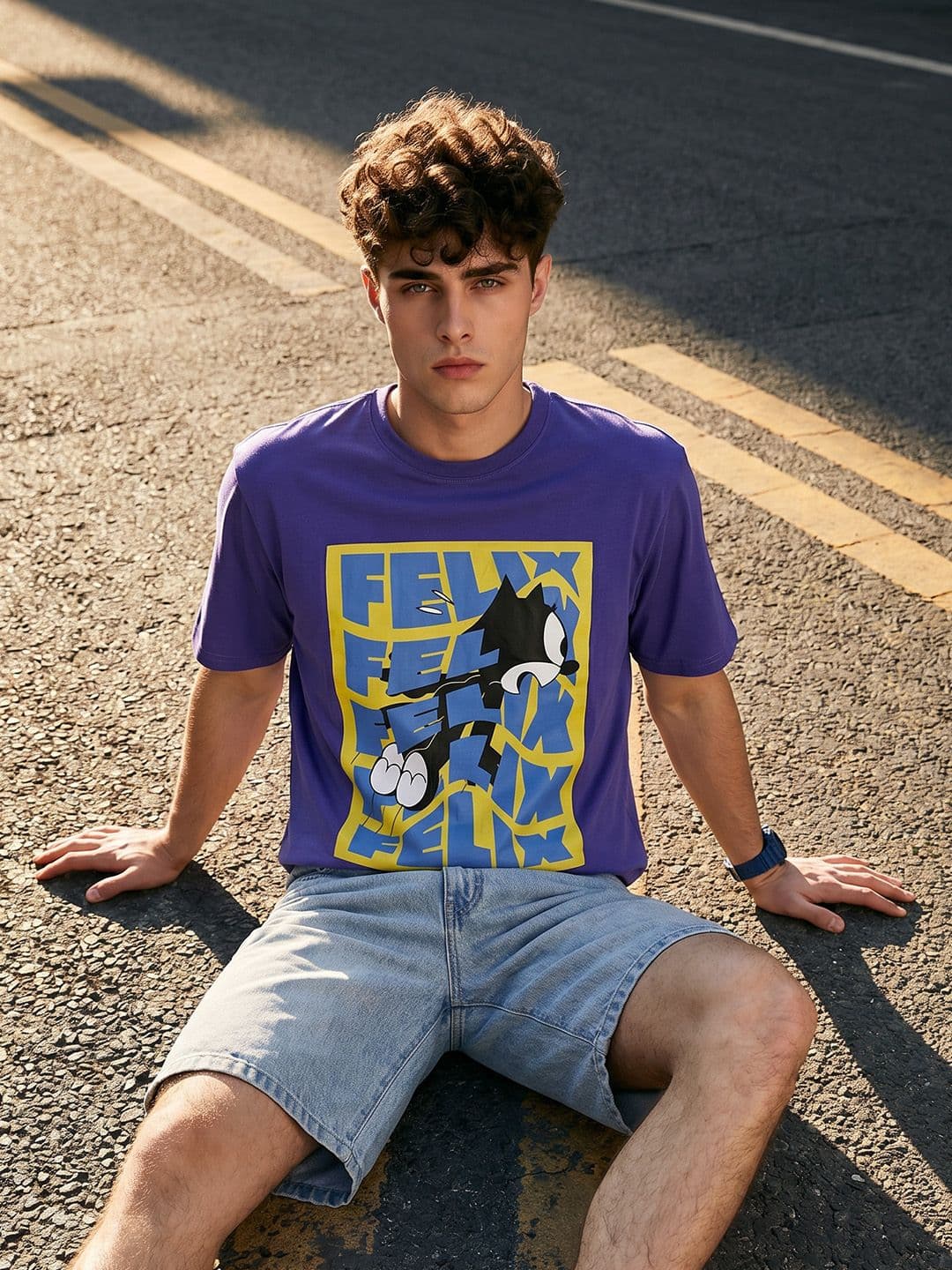 Felix the Cat by Kook N Keech Relaxed Fit Graphic Printed Pure Cotton T-Shirt - view 1