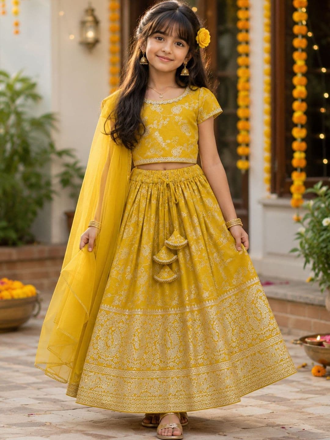 The Magic Wand Girls Embroidered Ready to Wear Lehenga & Blouse With Dupatta - view 1