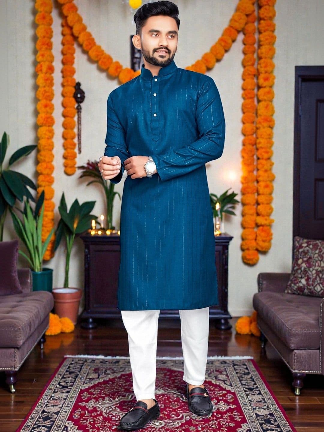 WELL TEX Men Striped Kurta - view 1