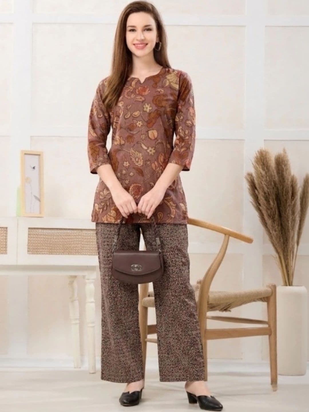NIGHT FLOSS Floral Cotton Printed Tunic with Trousers - view 1