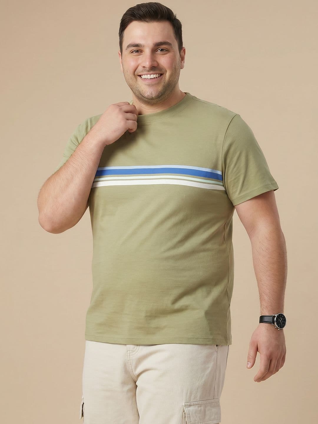 Sztori Plus Size Striped Pure Cotton T-shirt - view 1