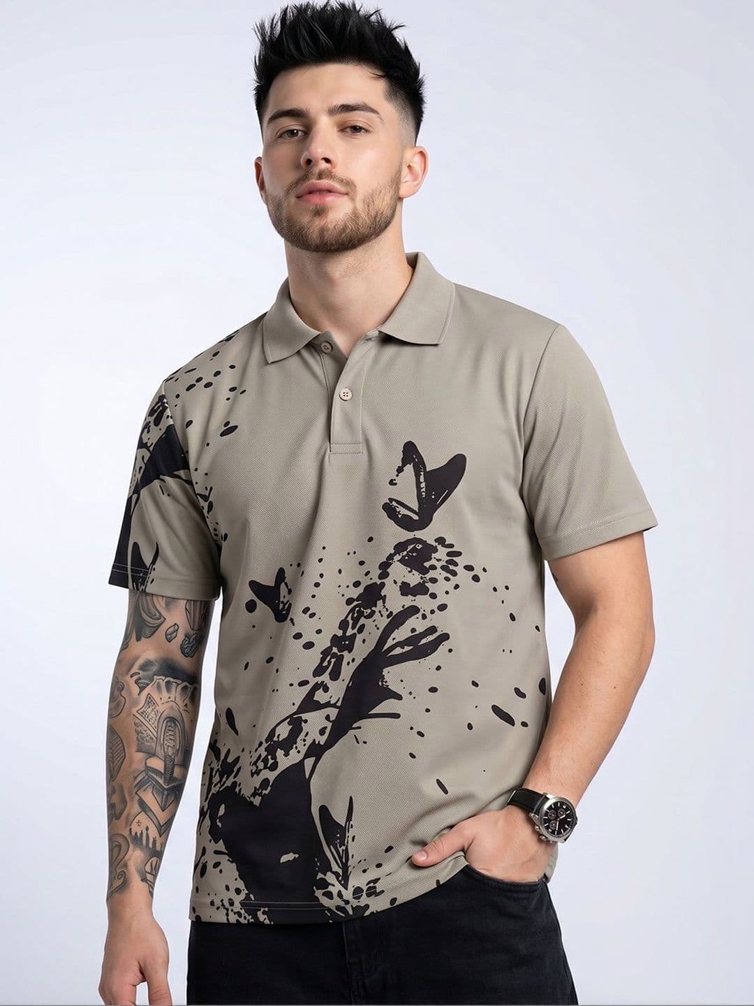 AIN6 Men Printed Polo Collar T-shirt - view 1