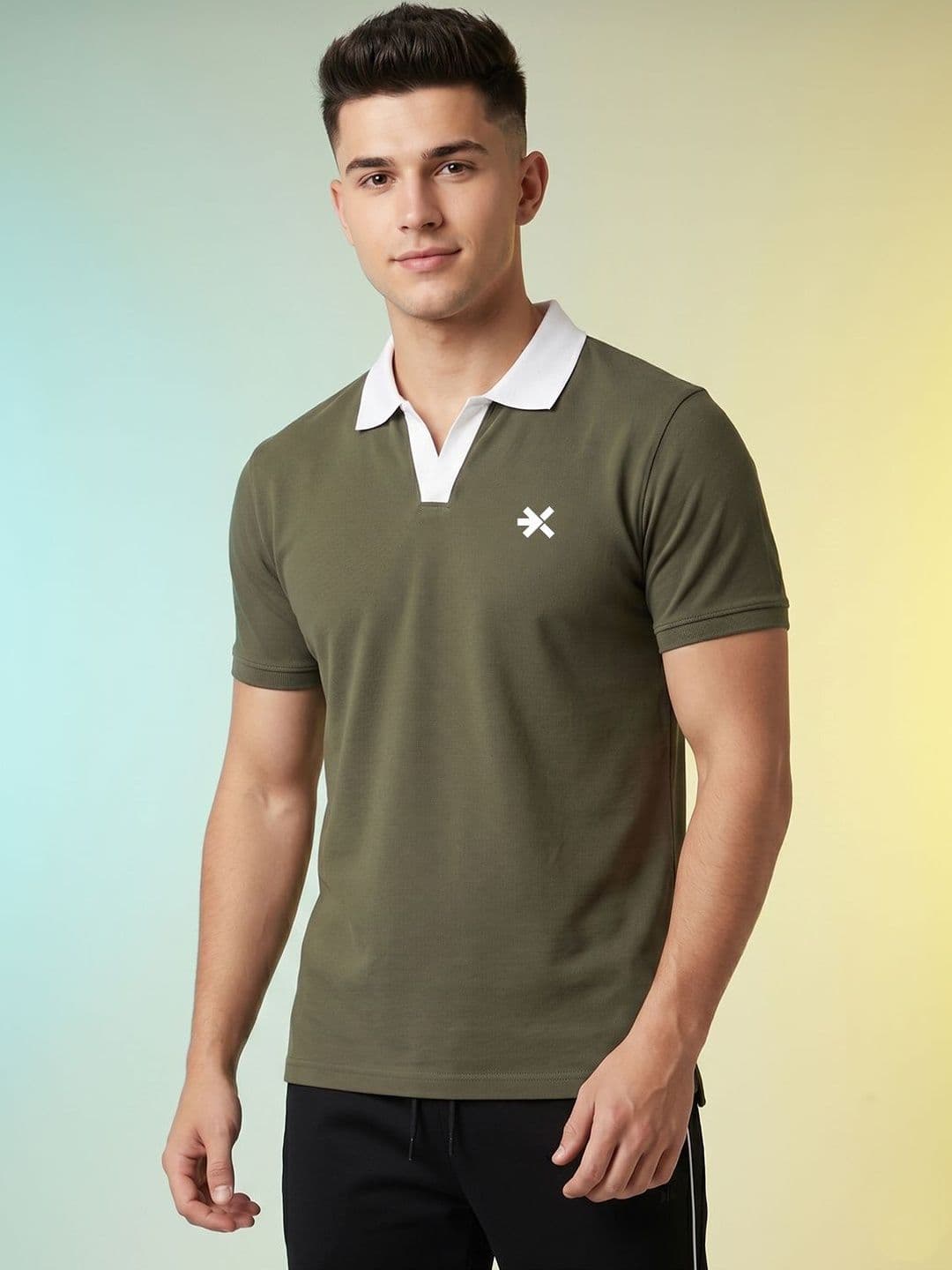HRX by Hrithik Roshan Brand Logo Printed Polo Neck T-shirt - view 1