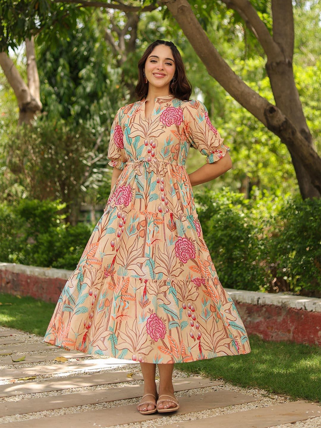 Rain & Rainbow Women Floral Printed Puff Sleeve Fit & Flare Dress - view 1