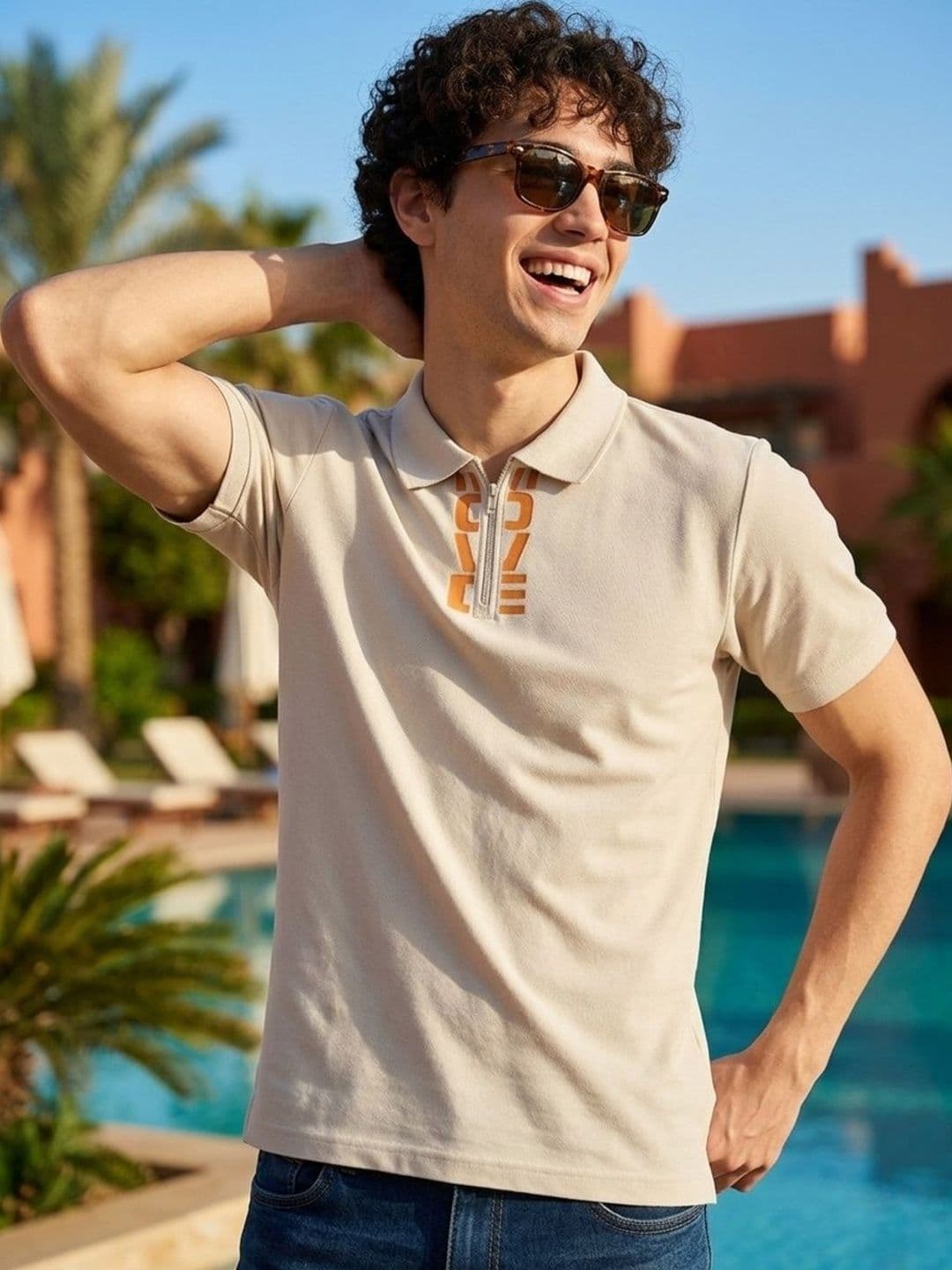 HERE&NOW Men Typography Printed Polo Collar Antimicrobial T-shirt - view 1