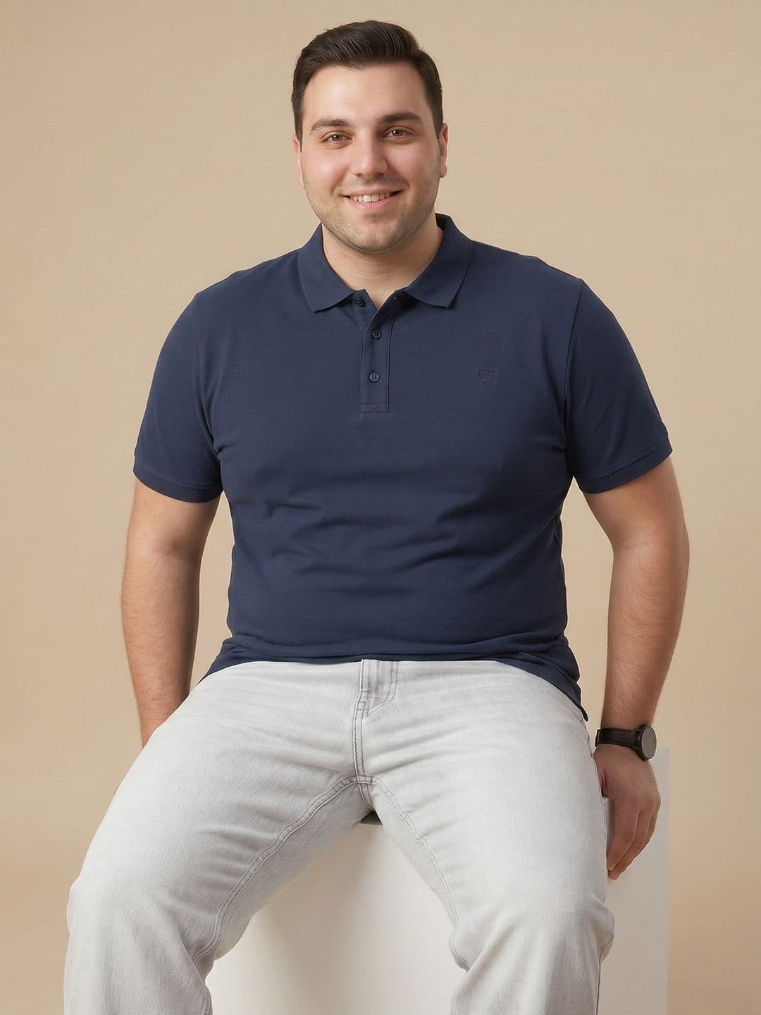 Sztori Plus Size Polo Collar Pure Cotton T-Shirt - view 1