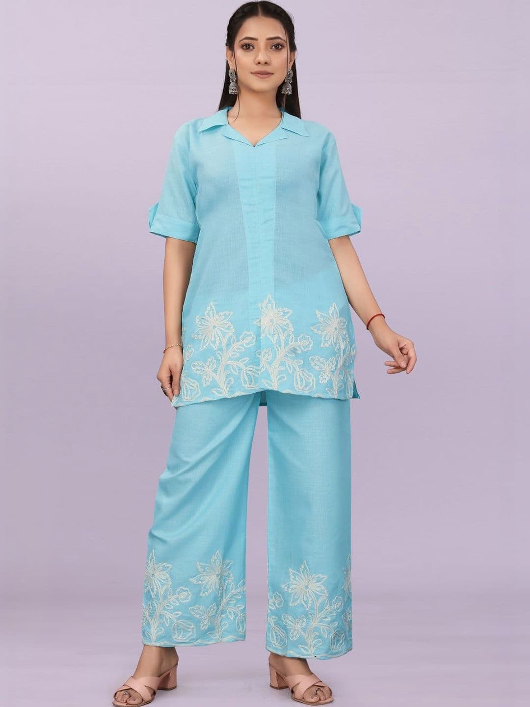 KALUDI FASHION Floral Embroidered Tunic with Palazzos - view 1