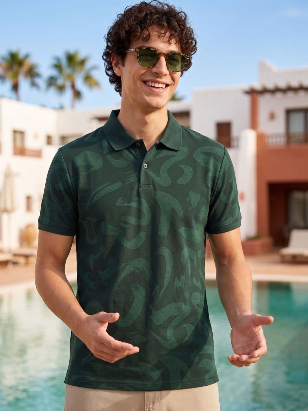 HERE&NOW Men Abstract Printed Polo Collar Antimicrobial T-shirt - view 1