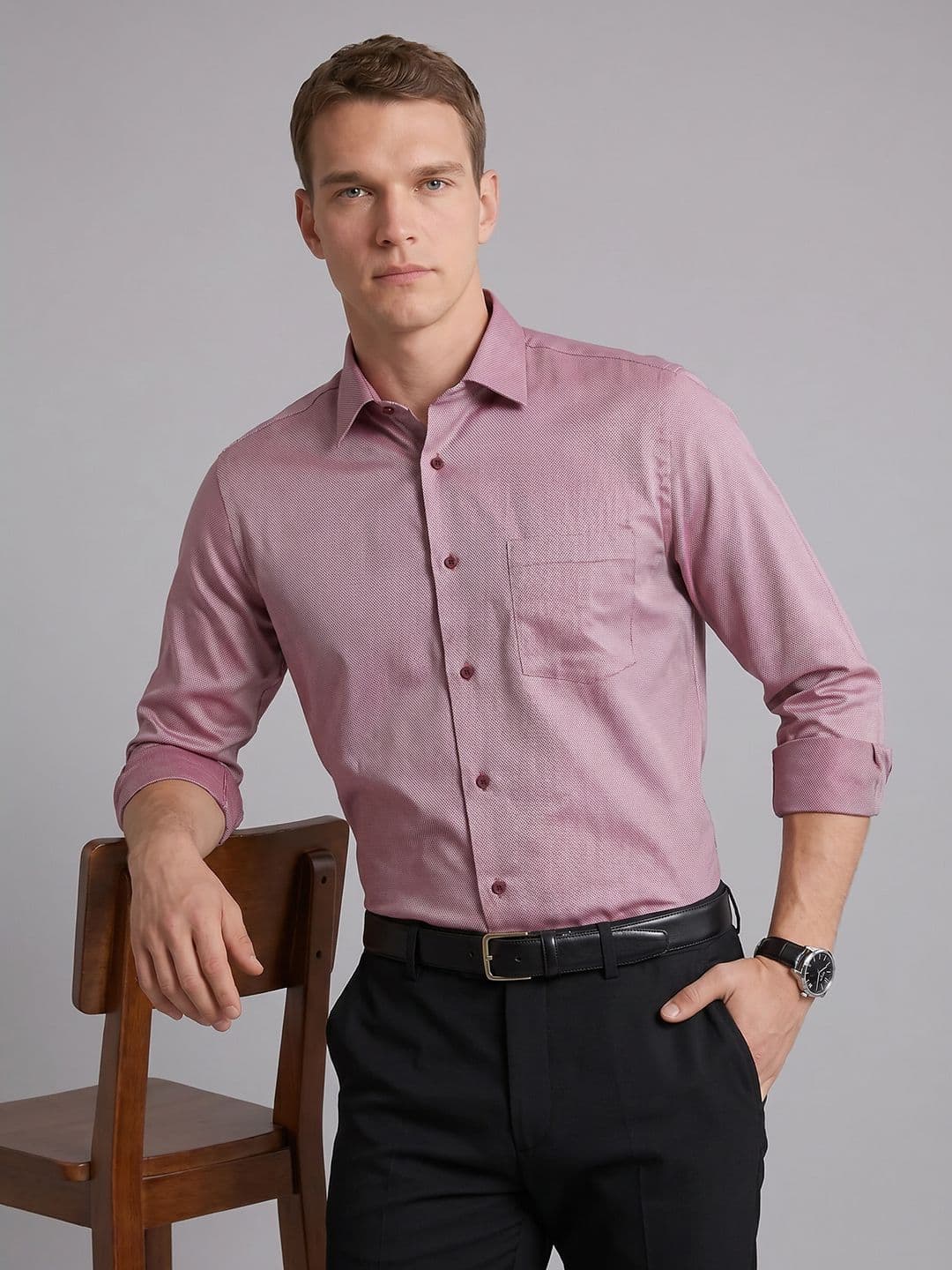 Blackberrys Spread Collar Textured Pure Cotton Formal Shirt - view 1
