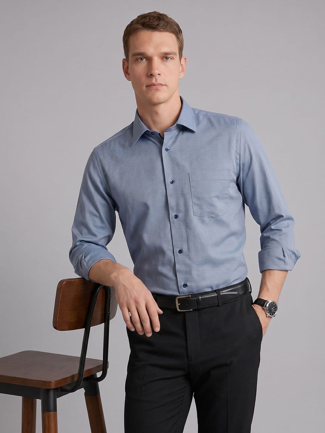 Blackberrys Spread Collar Textured Pure Cotton Formal Shirt - view 1