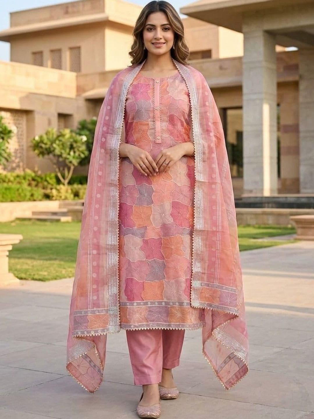HMP Fashion Embroidered Unstitched Dress Material - view 1