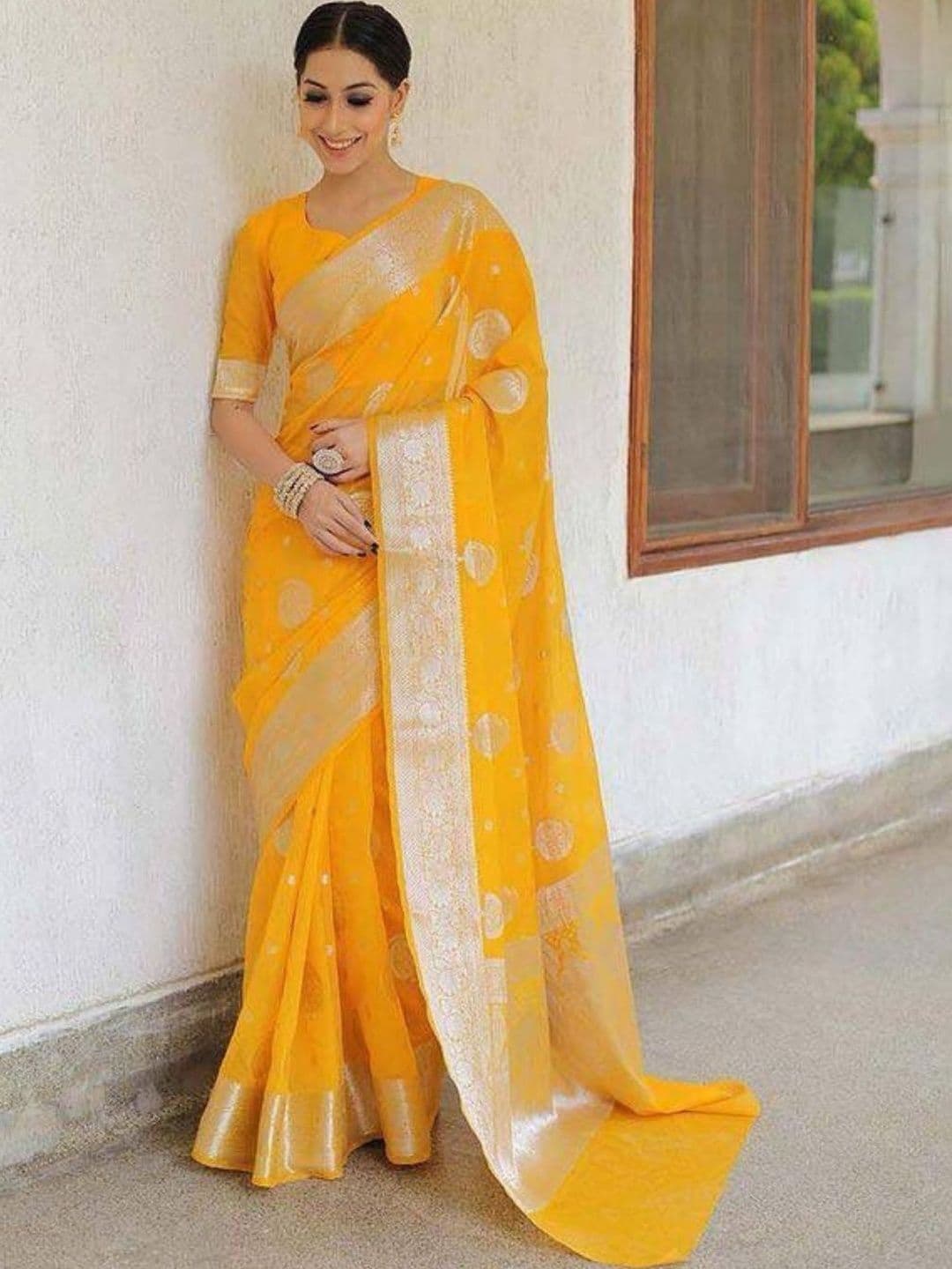 ODETTE Woven Design Silk Blend Heavy Work Saree - view 1