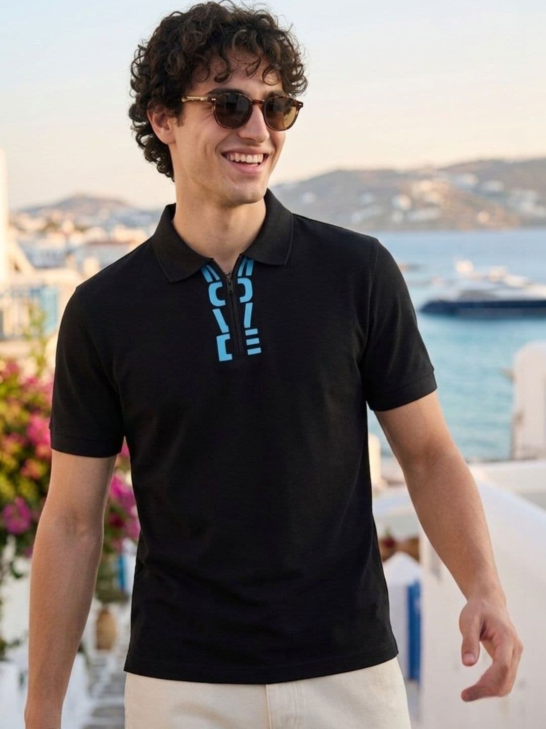 HERE&NOW Men Typography Printed Polo Collar Antimicrobial T-shirt - view 1