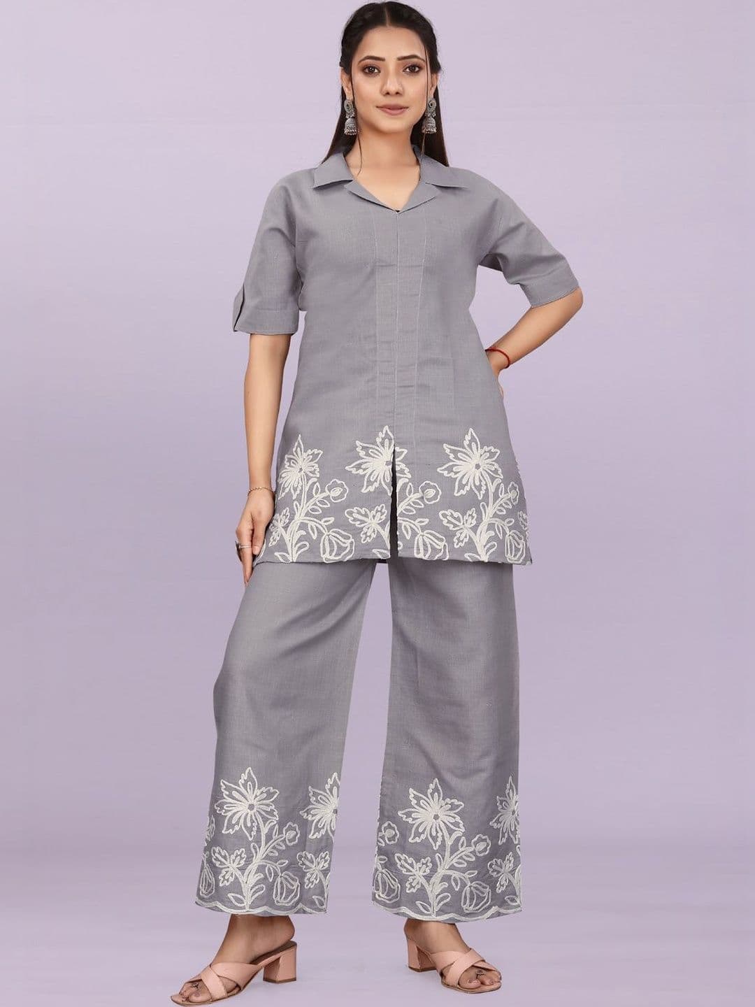 satyamfab Floral Embroidered Top with Palazzos - view 1