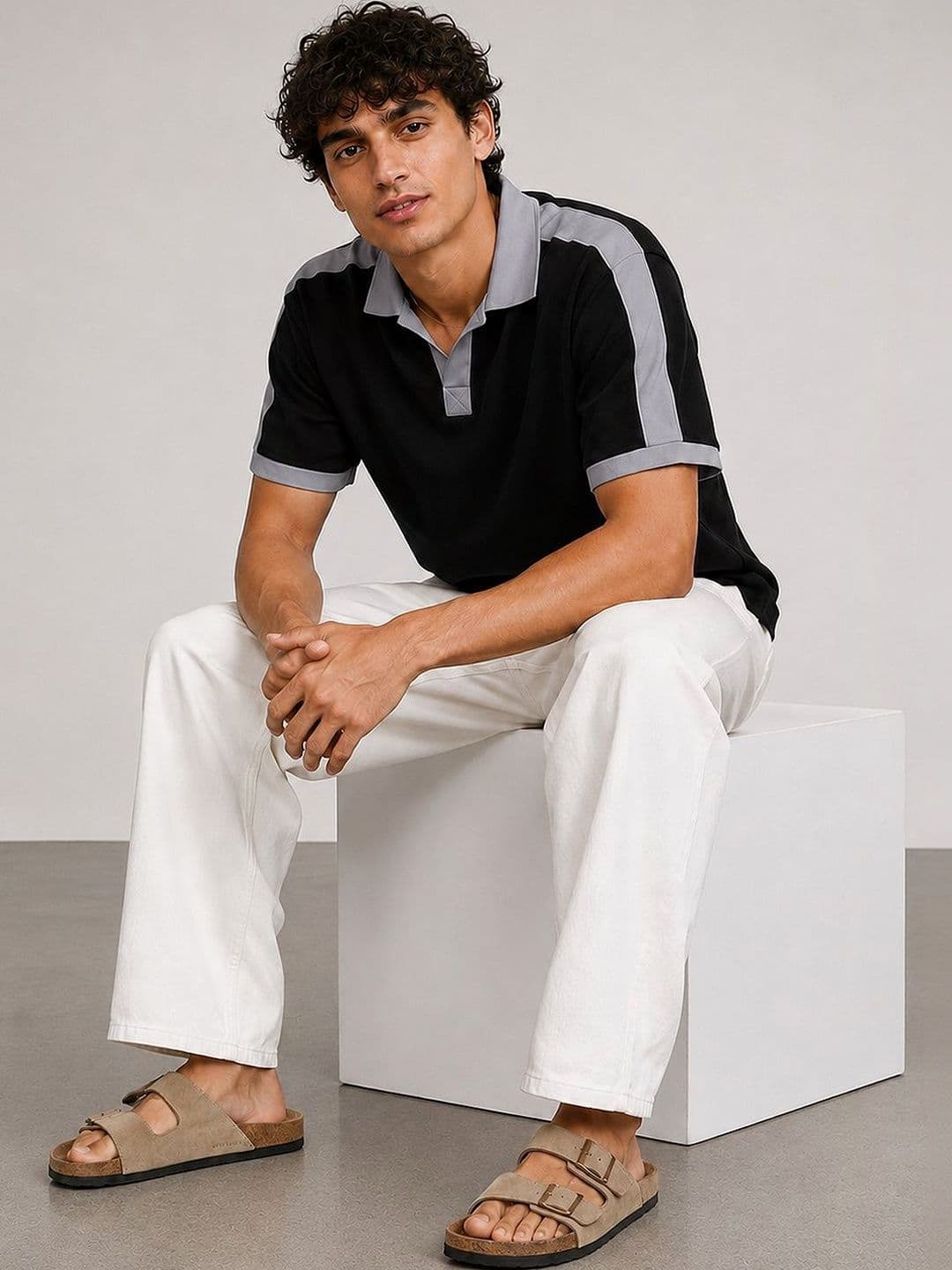 Mast & Harbour Men Colourblocked Polo Collar T-shirt - view 1