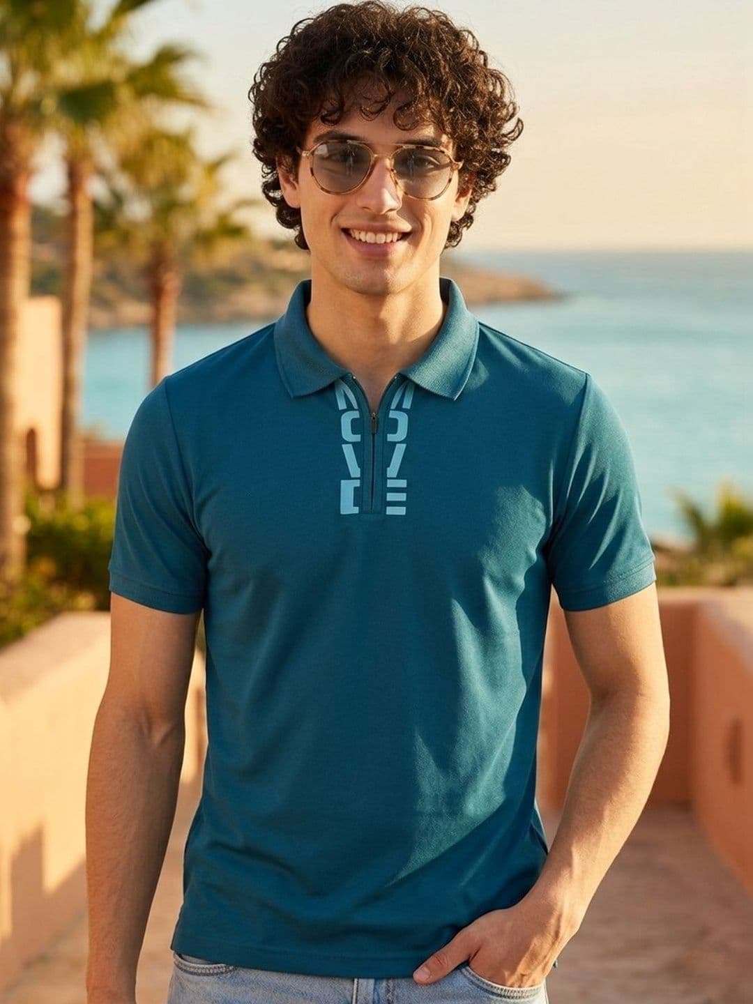 HERE&NOW Men Typography Printed Polo Collar Antimicrobial T-shirt - view 1
