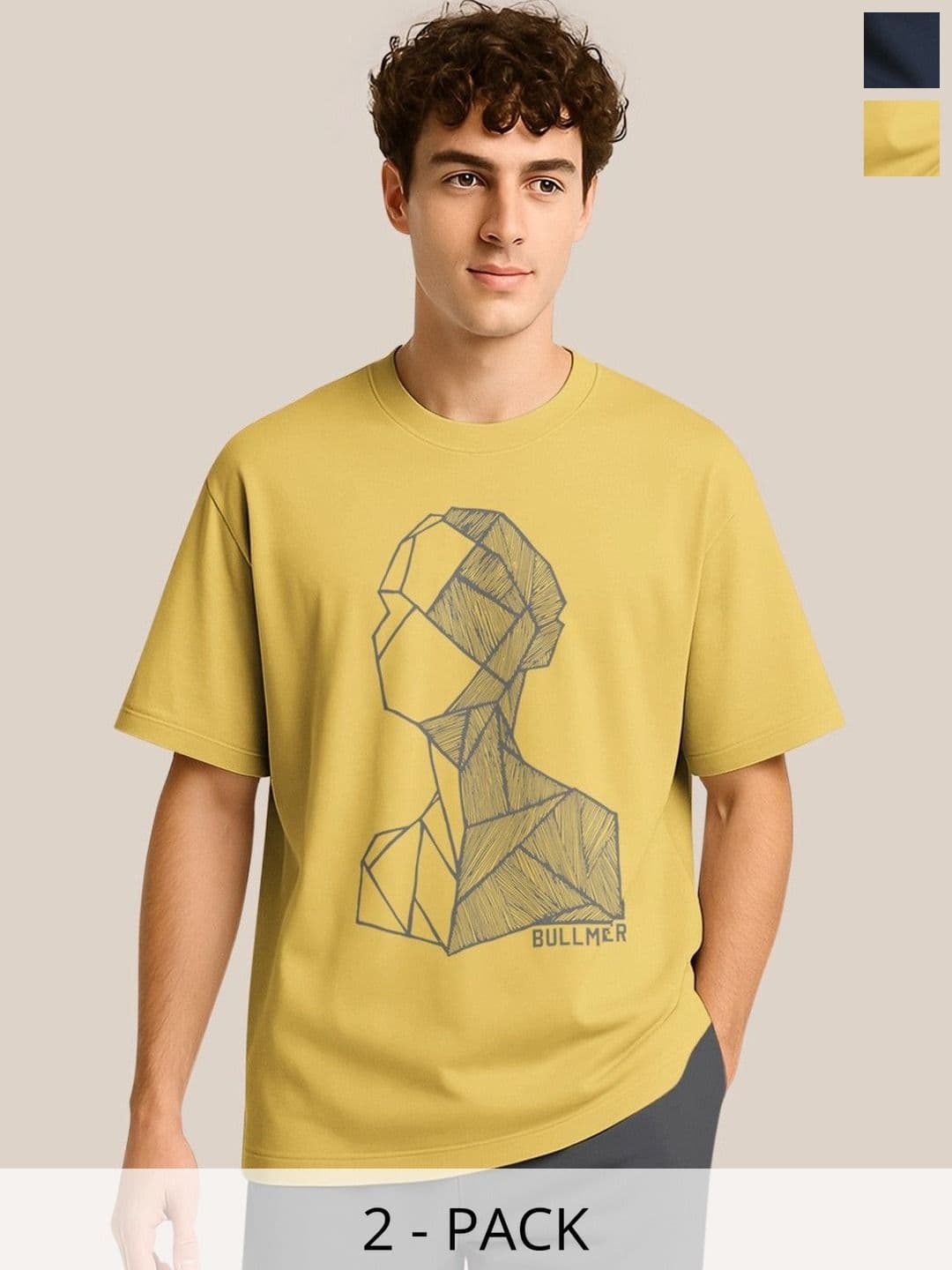 BULLMER Pack Of 2 Graphic Printed Crew Neck Drop Shoulder Oversized T-shirts - view 1