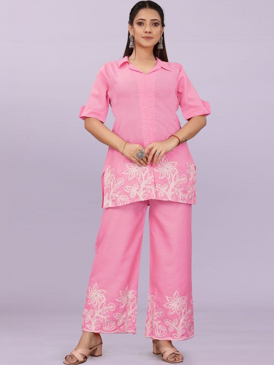 satyamfab Floral Embroidered Tunic with Palazzos - view 1