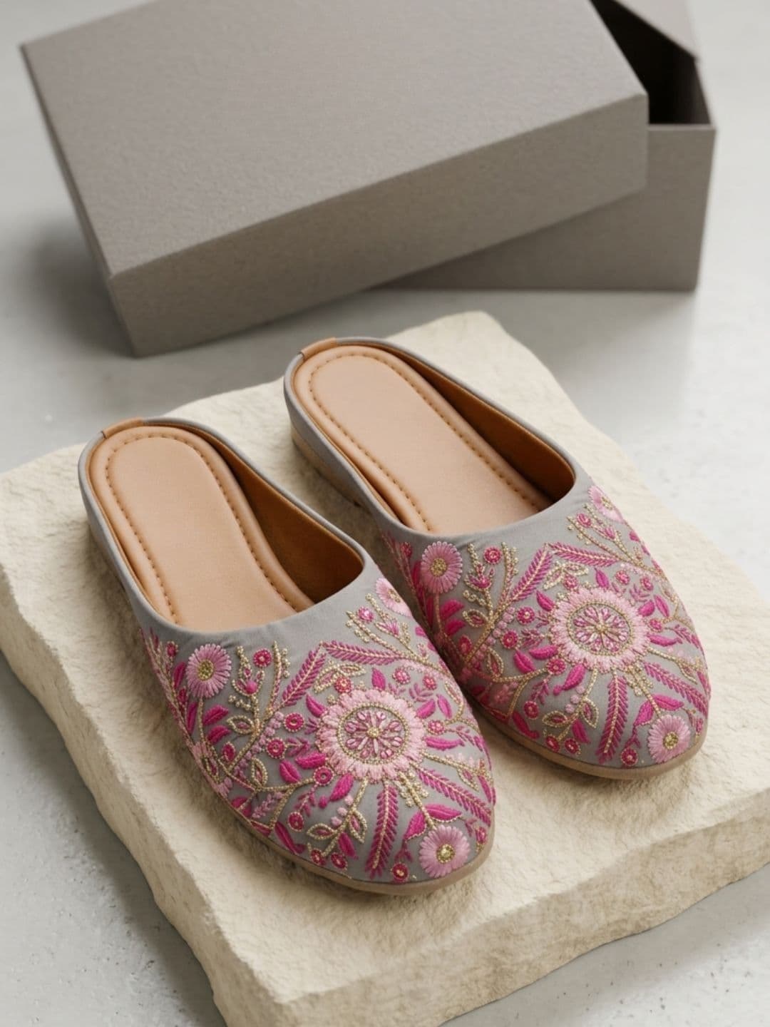 Anouk Embellished Party Mules with Embroidered Flats - view 1