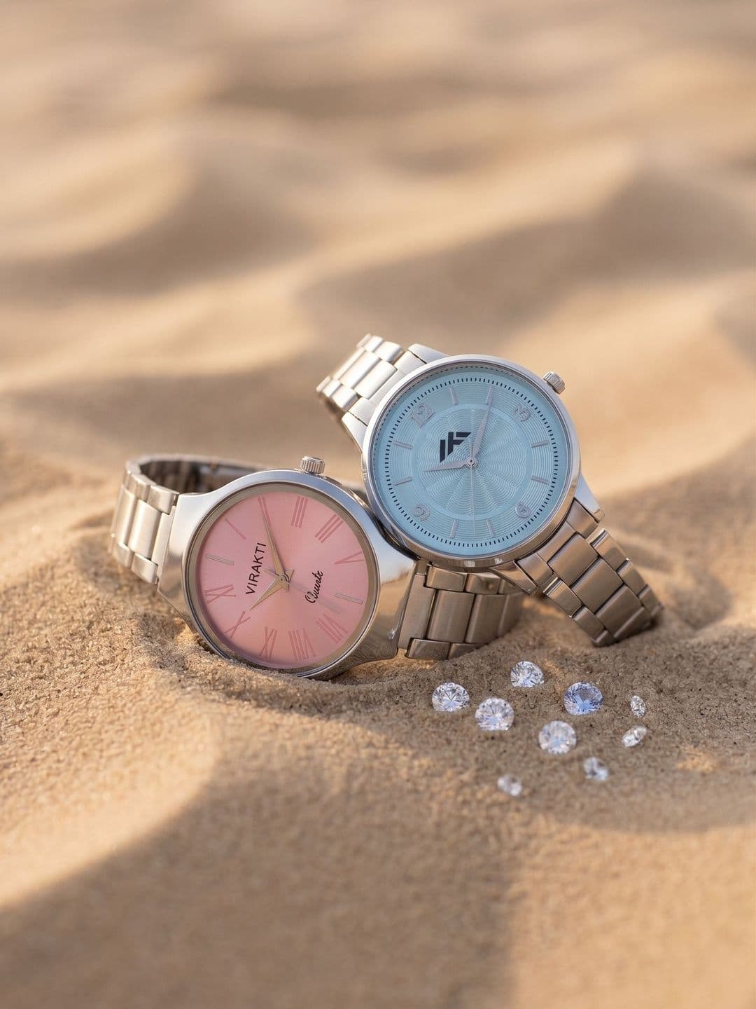 VIRAKTI Women Dial & Stainless Steel Bracelet Style Straps Analogue Watch SAT-03-PINK-G-53-BLUE-COMBO VIR - view 1
