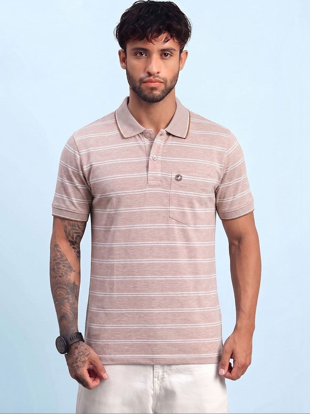 LUX NITRO Men Striped Polo Collar Anti Odour Pockets T-shirt - view 1