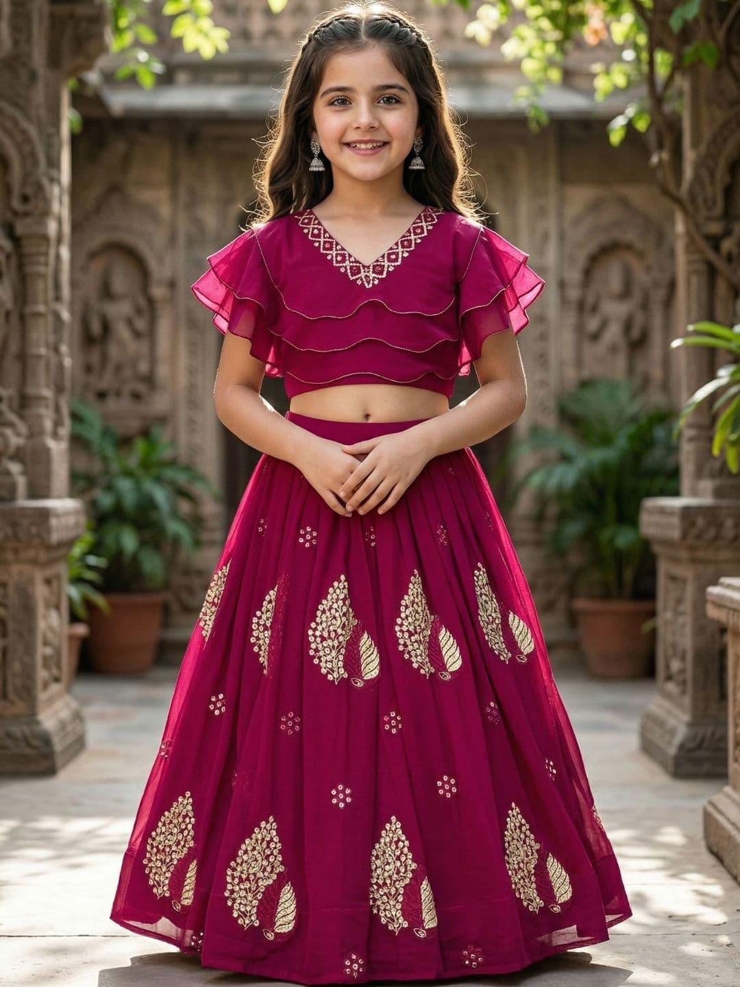 KALINI Girls Embroidered Ready to Wear Poly Georgette Lehenga & Choli - view 1