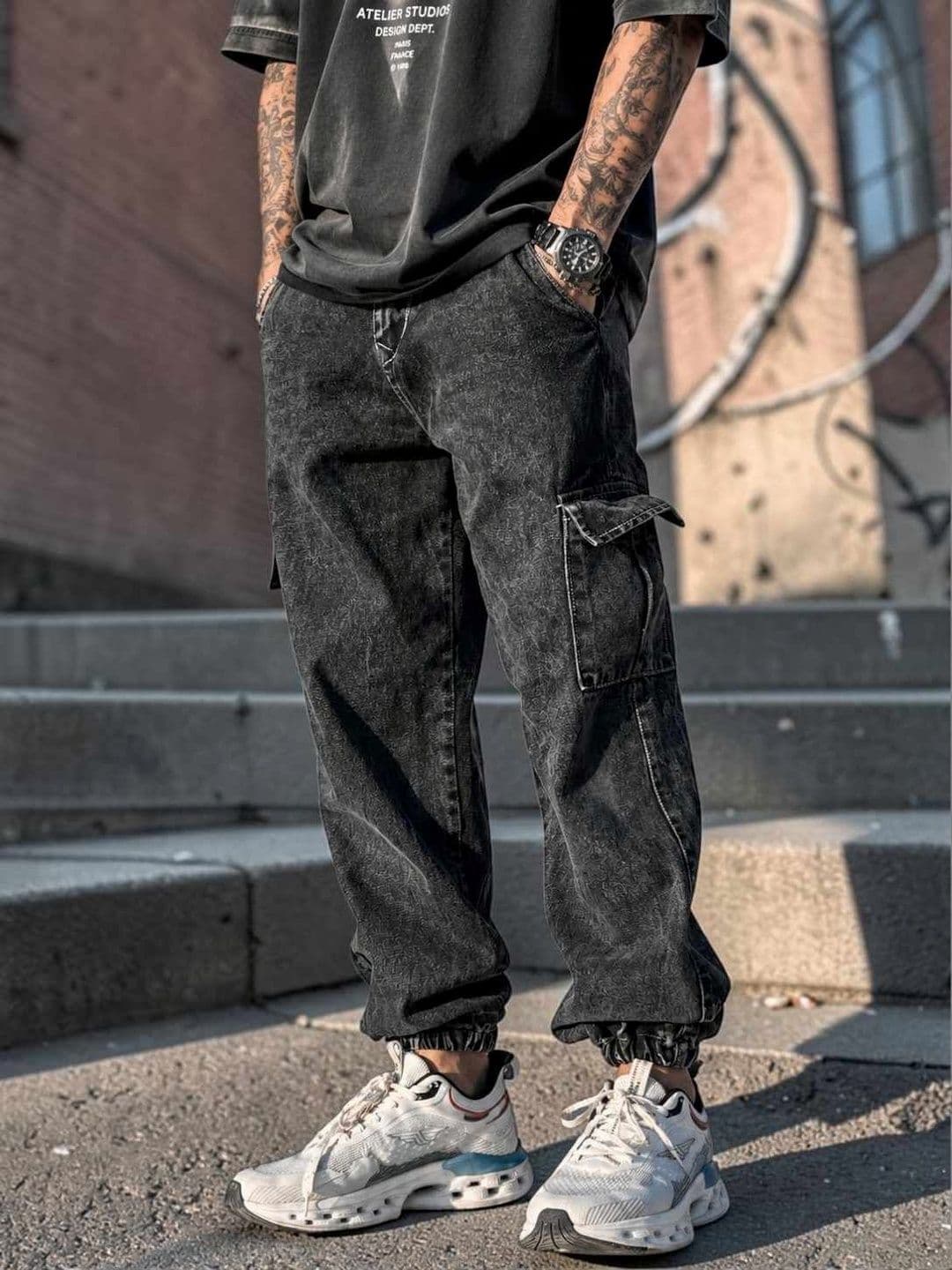styzon Men Loose Jogger Mid-Rise Heavy Fade Jeans - view 1