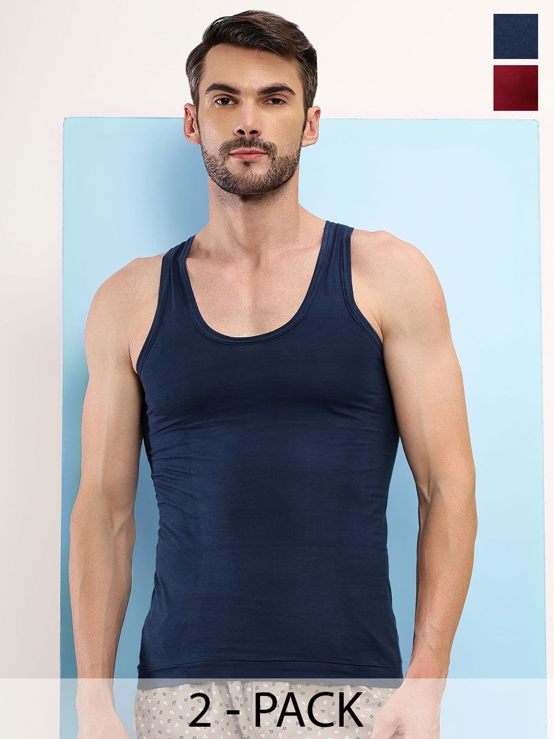 T.T. Pack Of 2 Sleeveless Assorted Pure Cotton Undershirt Innerwear Vests - view 1