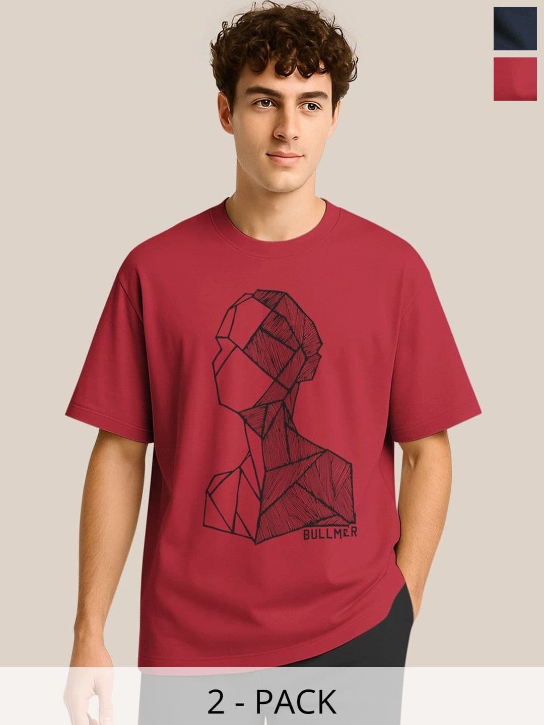 BULLMER Pack Of 2 Graphic Printed Crew Neck Drop Shoulder Oversized T-shirts - view 1