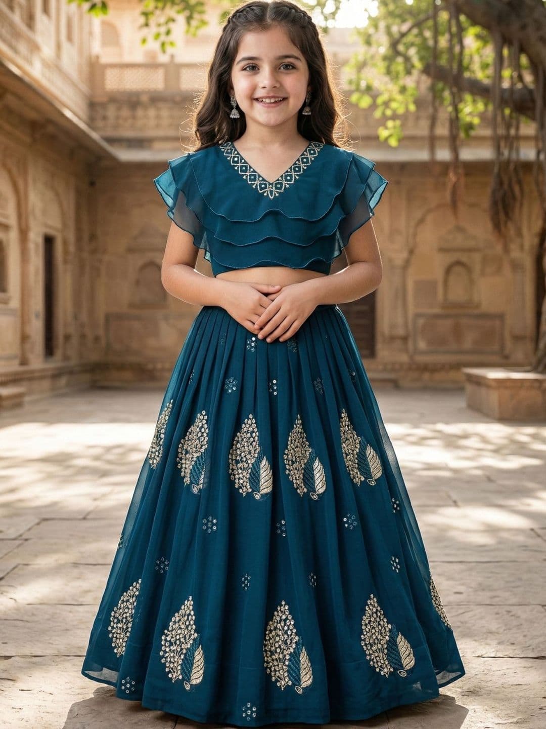 KALINI Girls Embroidered Thread Work Ready to Wear Lehenga & - view 1