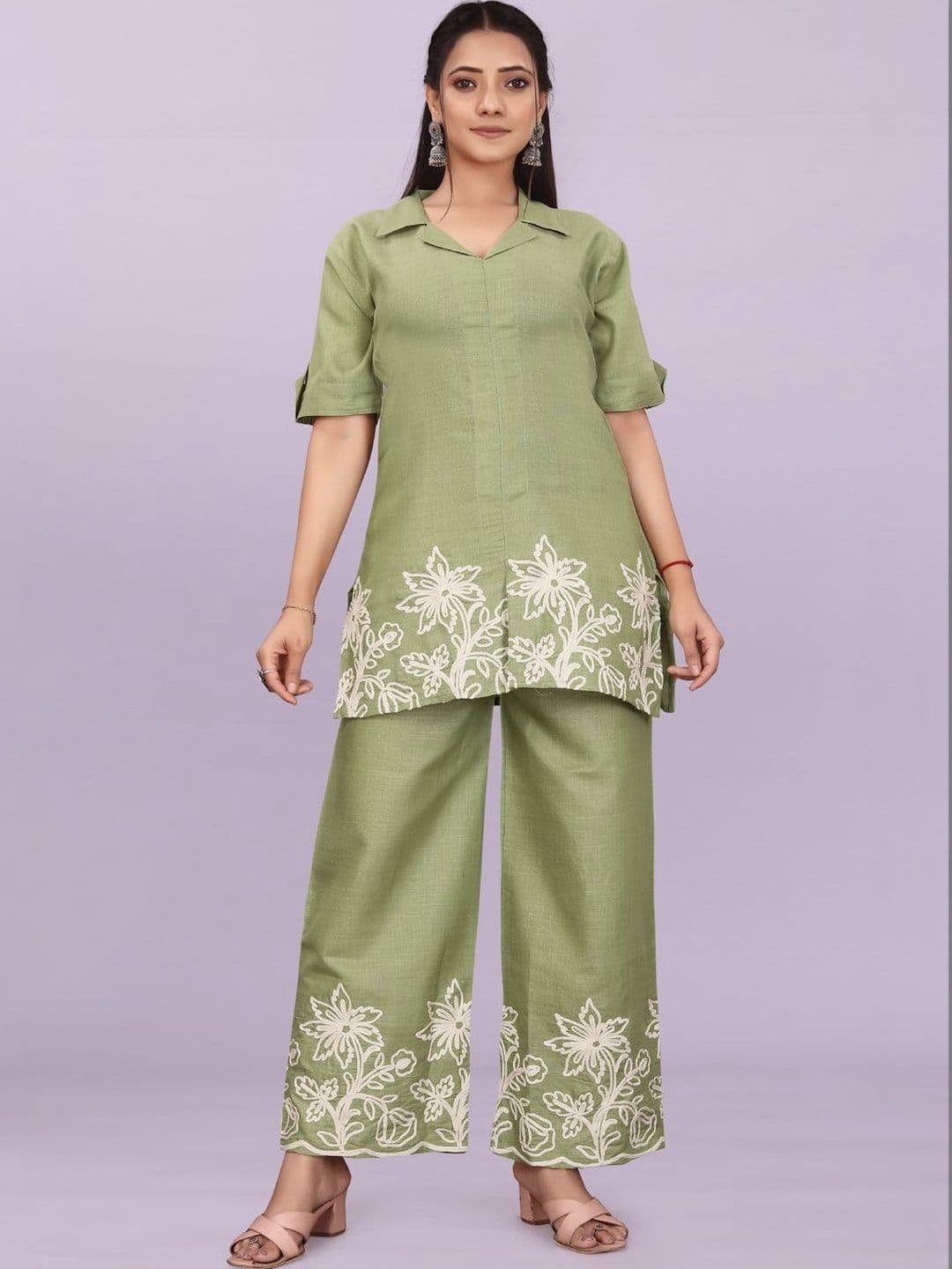 KALUDI FASHION Floral Embroidered Tunic with Palazzos - view 1
