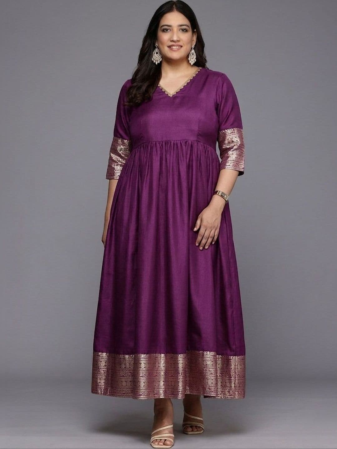 A PLUS BY AHALYAA Embellished V-Neck A-Line Ethnic Dresses - view 1