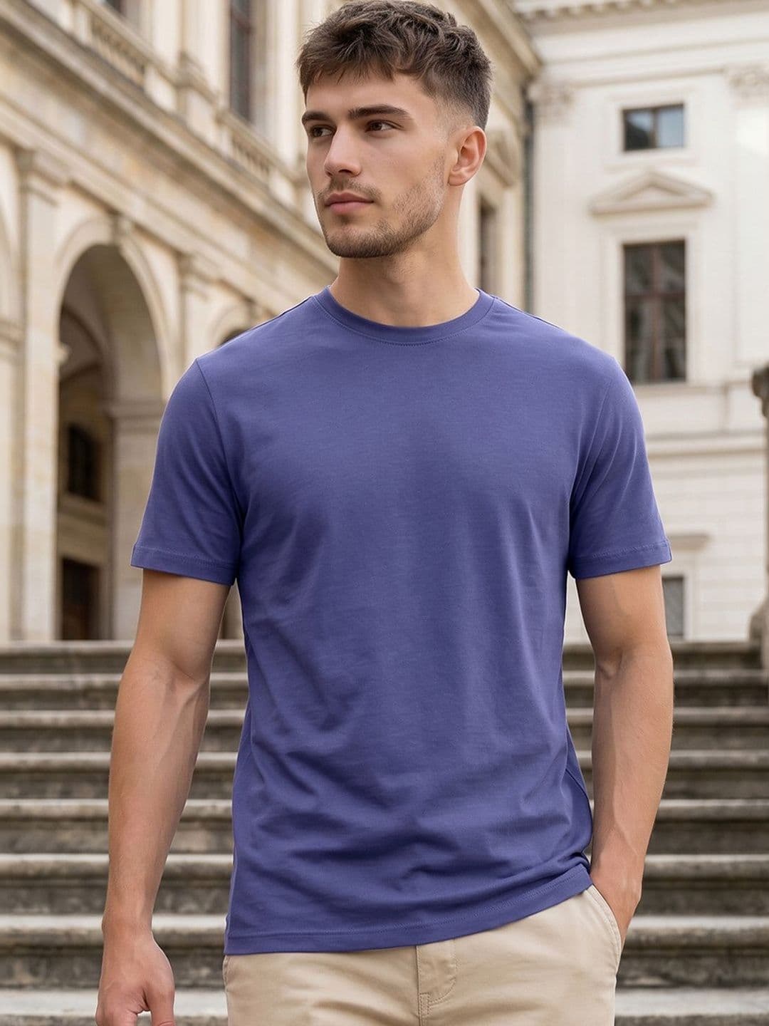 Bewakoof Men Solid Round Neck Cotton T-shirt - view 1