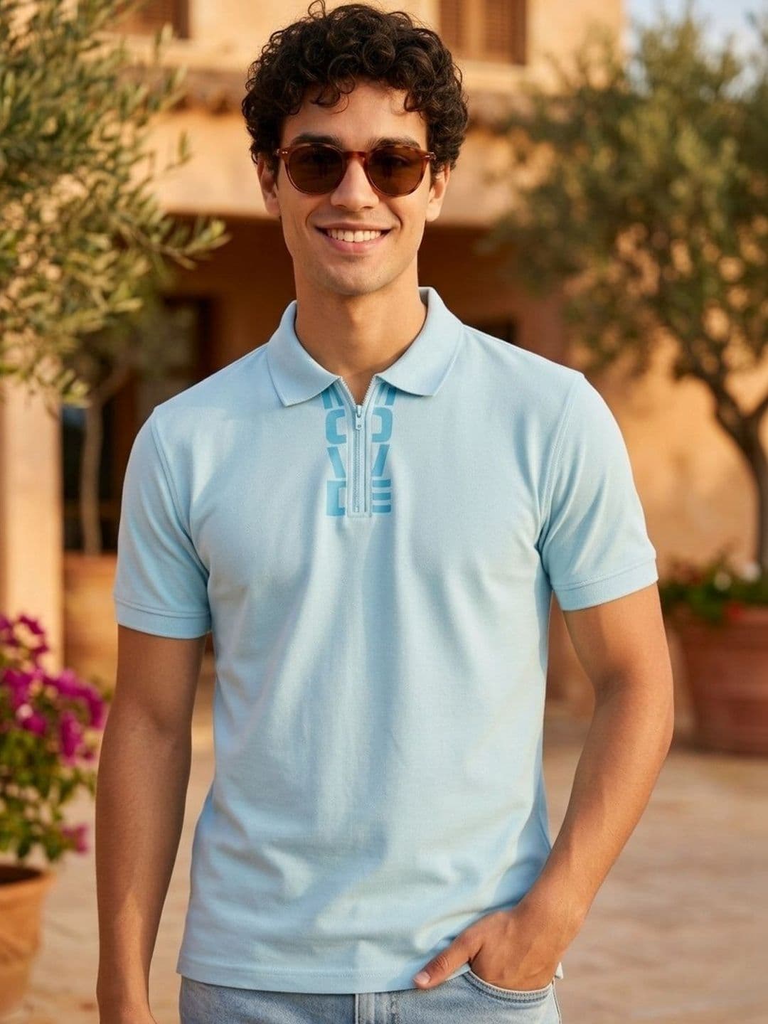 HERE&NOW Men Typography Printed Polo Collar Antimicrobial T-shirt - view 1
