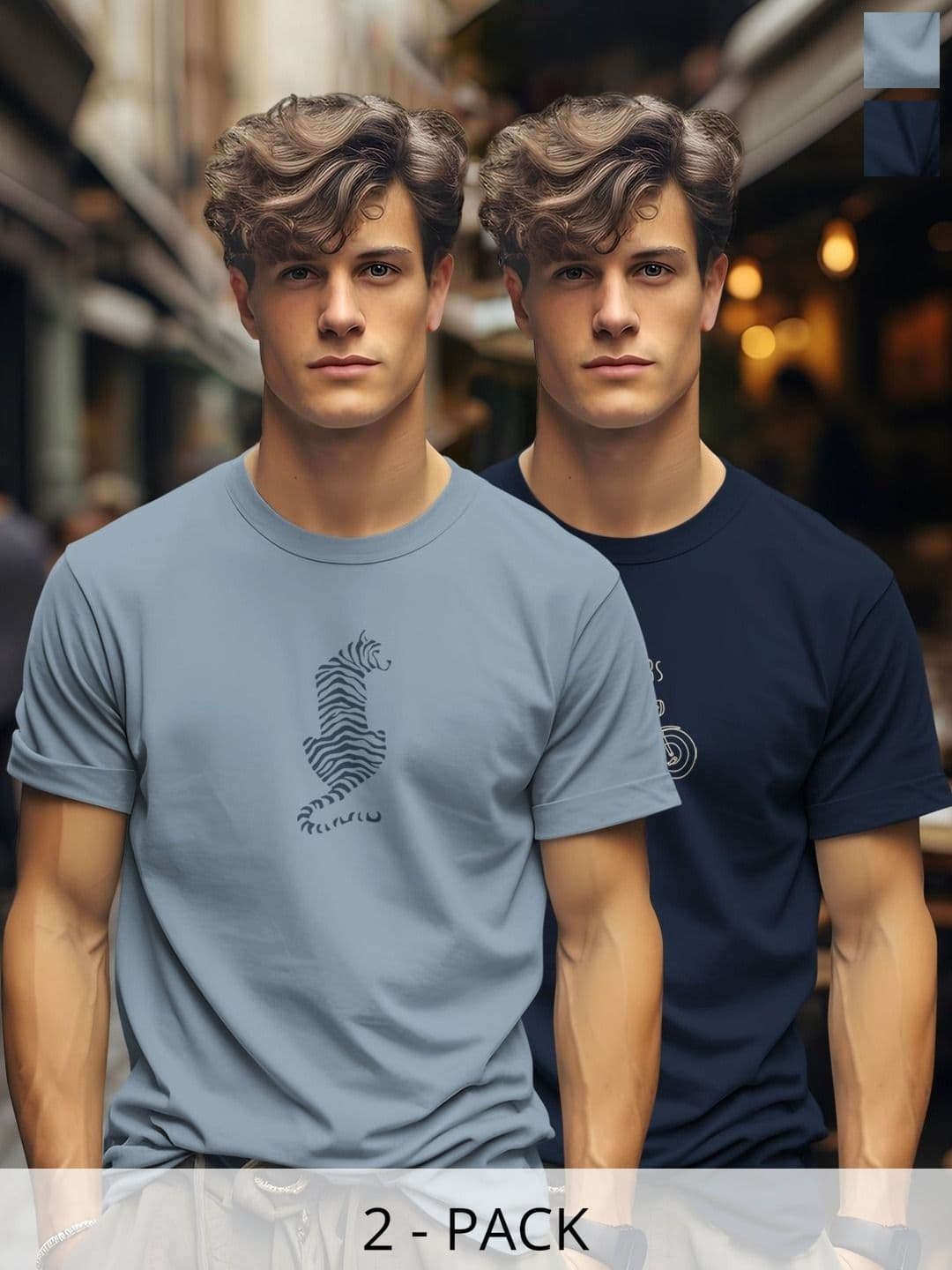 BULLMER Men Pack Of 2 Graphic Printed Round Neck Cotton T-shirts - view 1