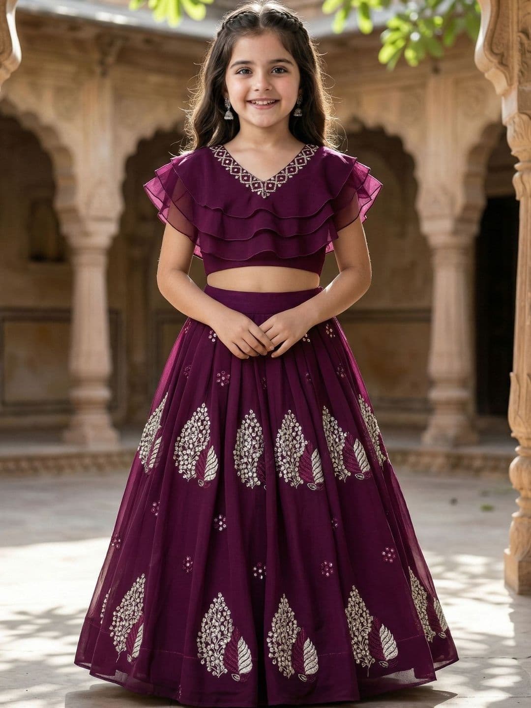 KALINI Girls Embroidered Thread Work Semi-Stitched Lehenga & - view 1