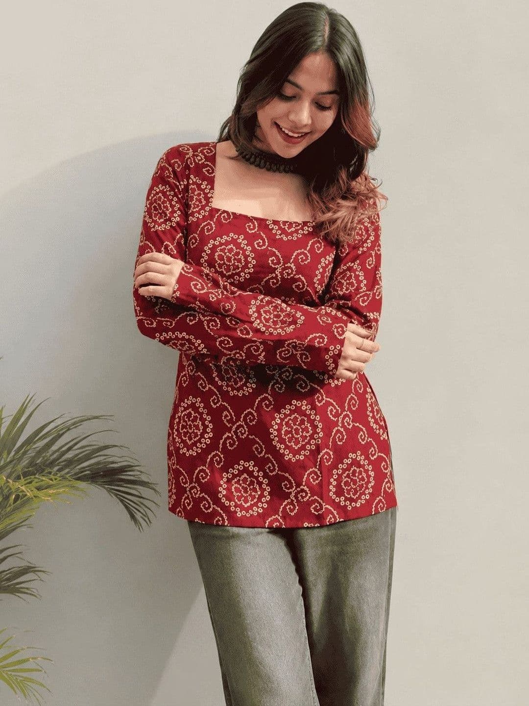 Classy Creation Bandhani Printed Square Neck Kurti - view 1