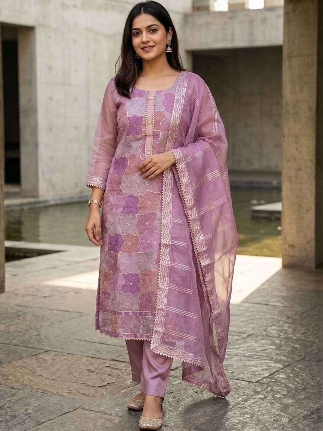 HMP Fashion Embroidered Organza Unstitched Dress Material - view 1