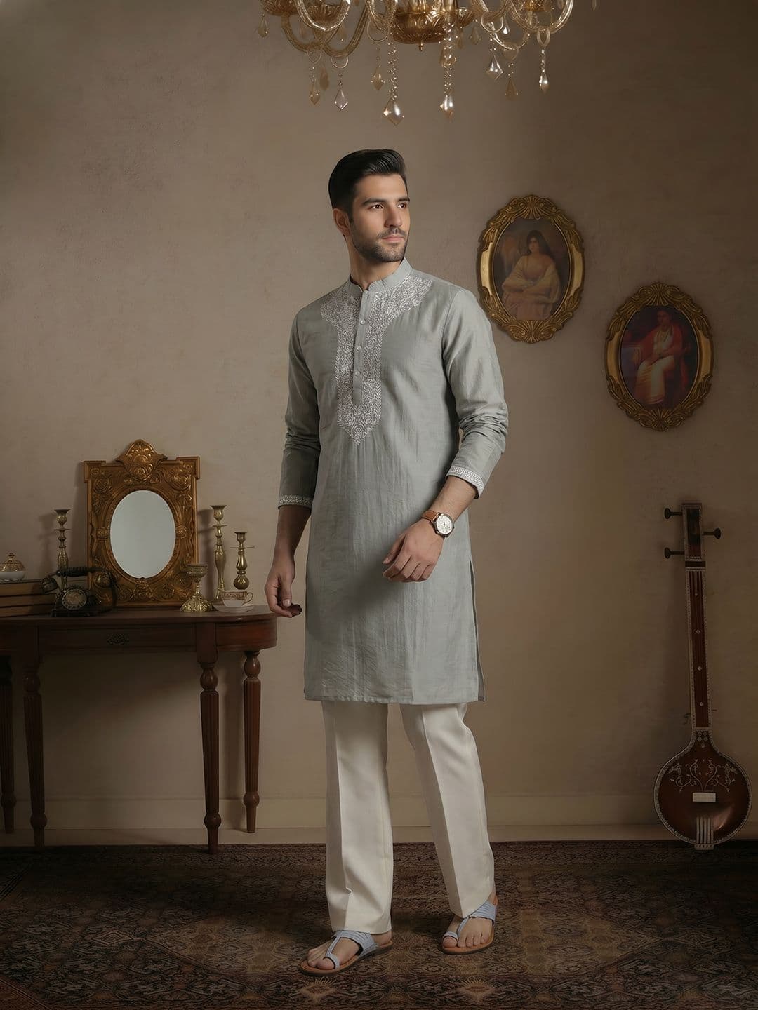 House of Pataudi Jashn Ethnic Motifs Embroidered Straight Kurta - view 1