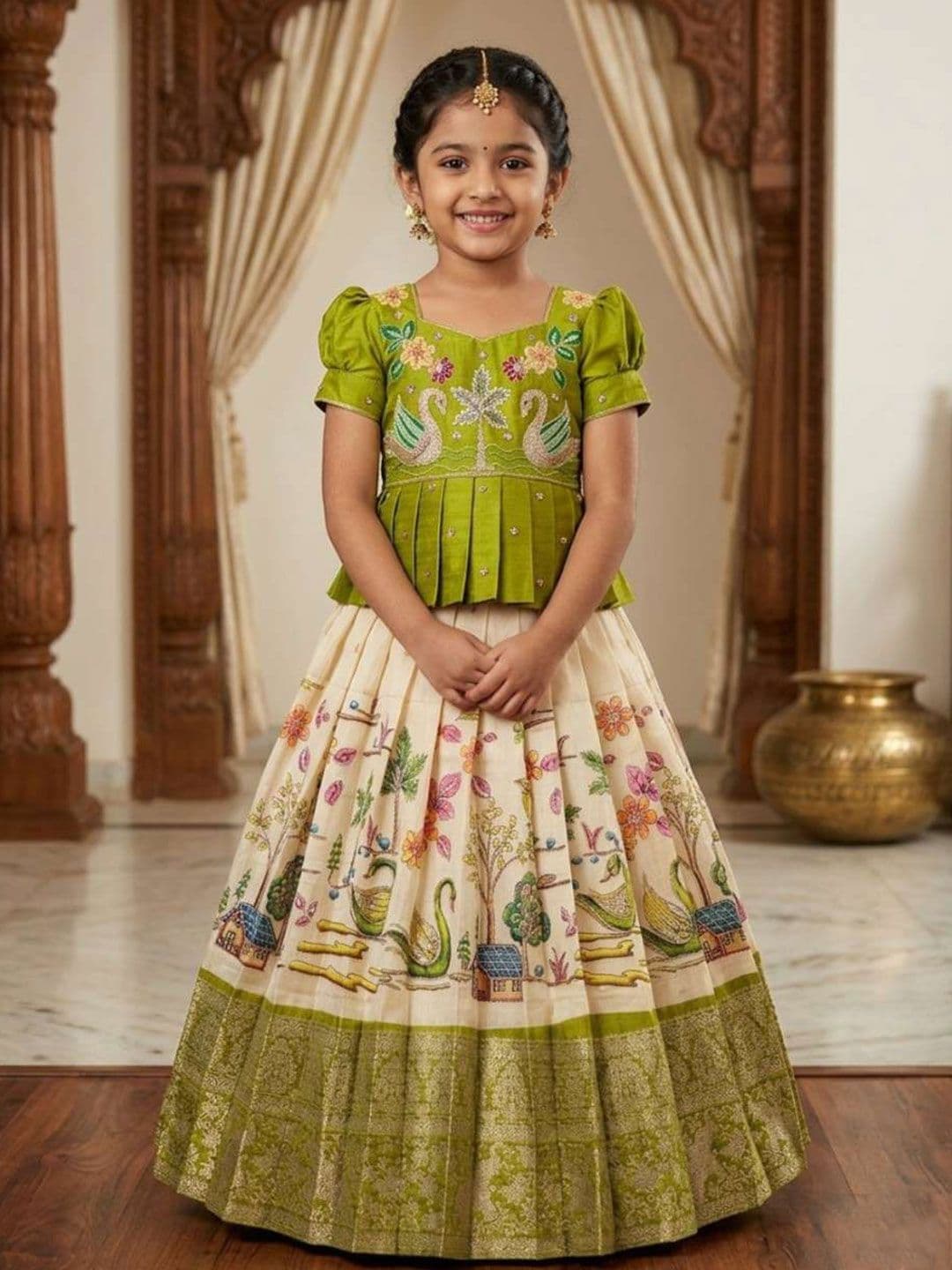 BAESD Girls Embroidered Semi-Stitched Lehenga & - view 1