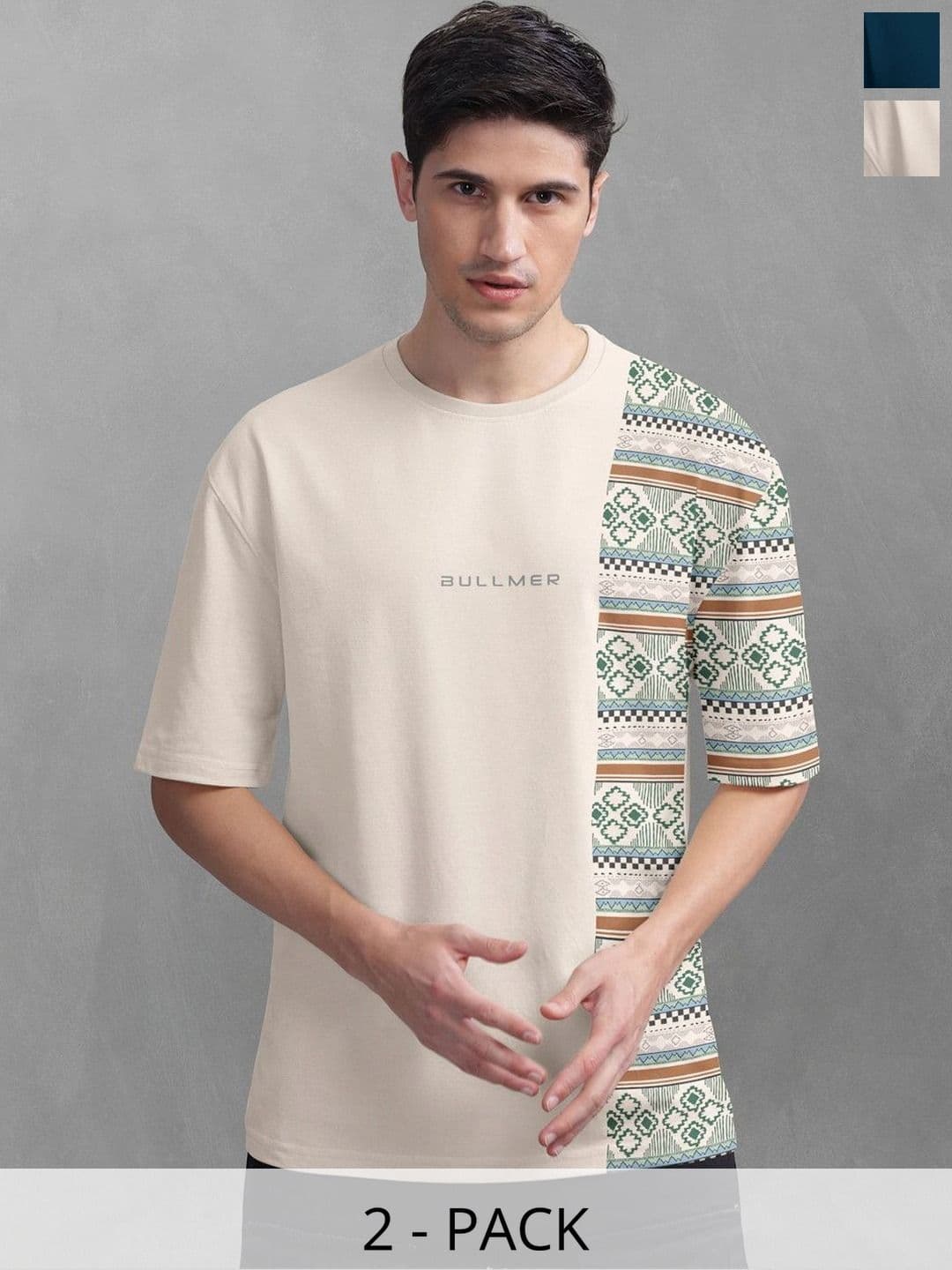 BULLMER Men Pack Of 2 Round Neck Printed Oversized T-shirts - view 1