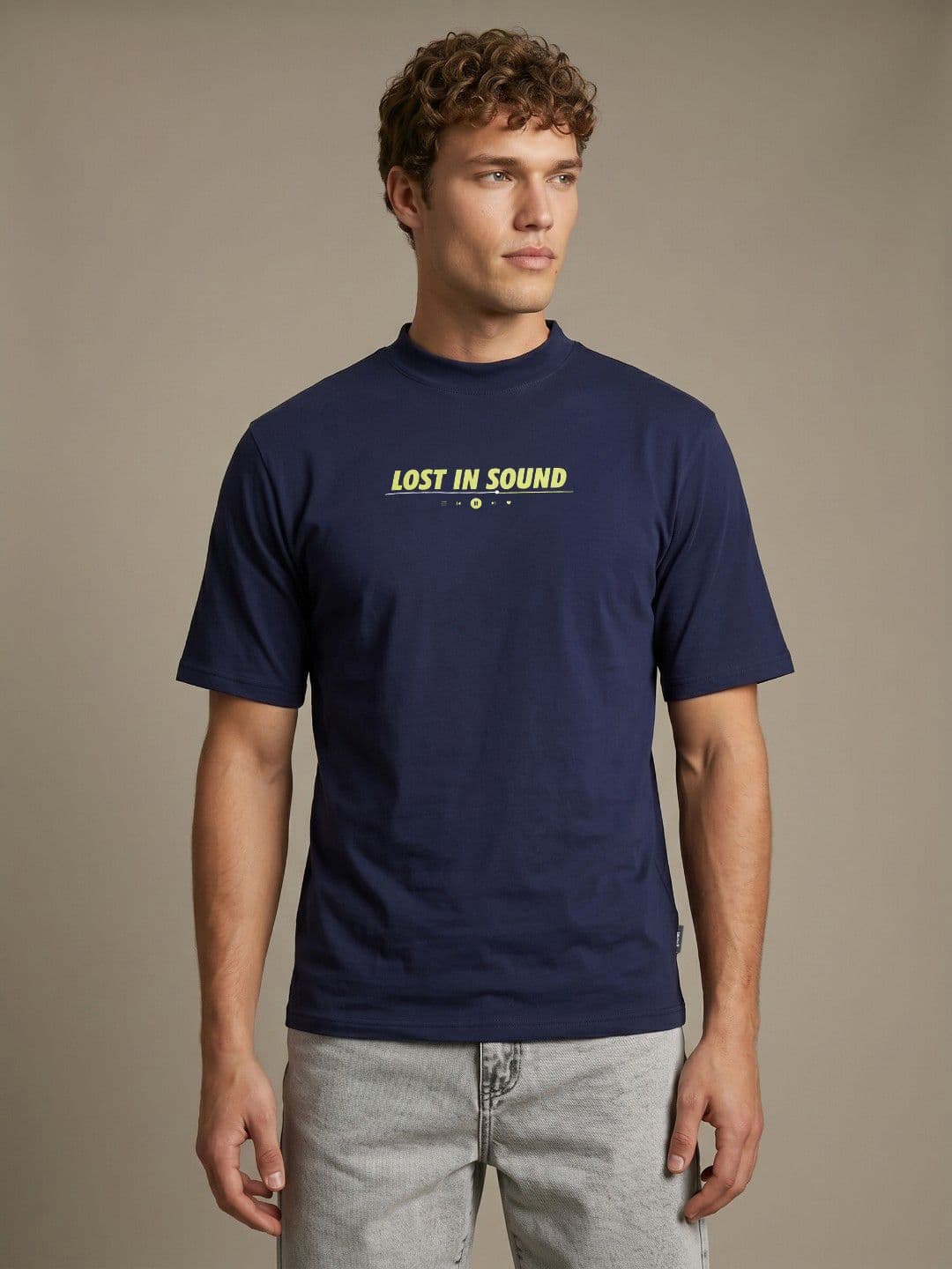 glitchez Navy Blue Relaxed Fit Typography T-shirt - view 1