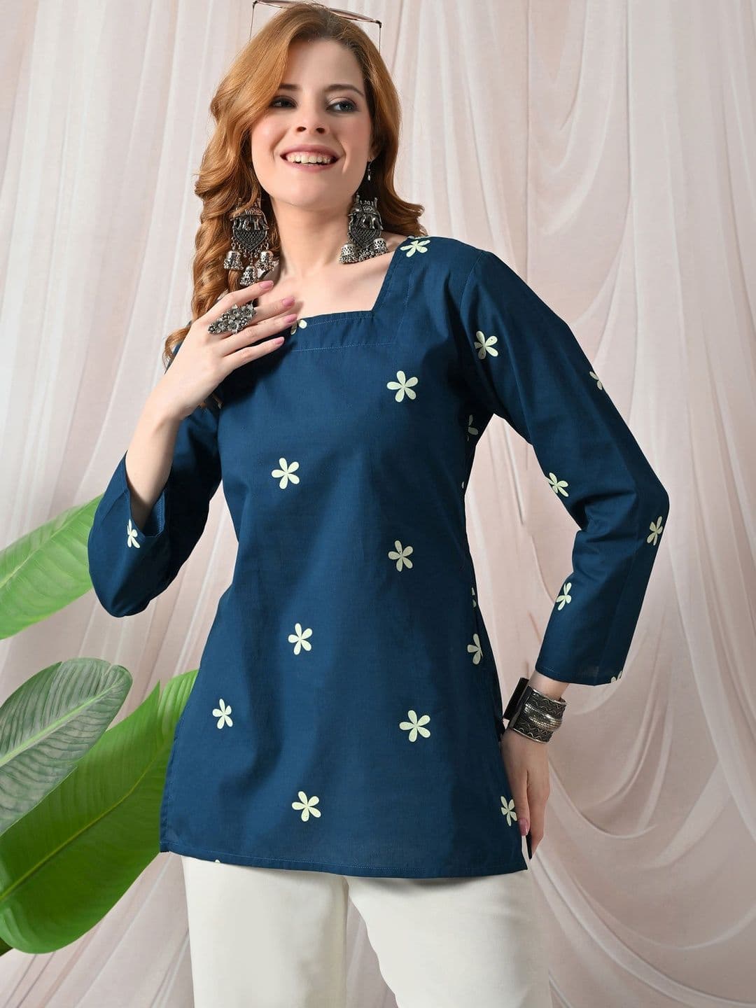 PHYSIL Floral Printed Square Neck Pure Cotton Kurti - view 1