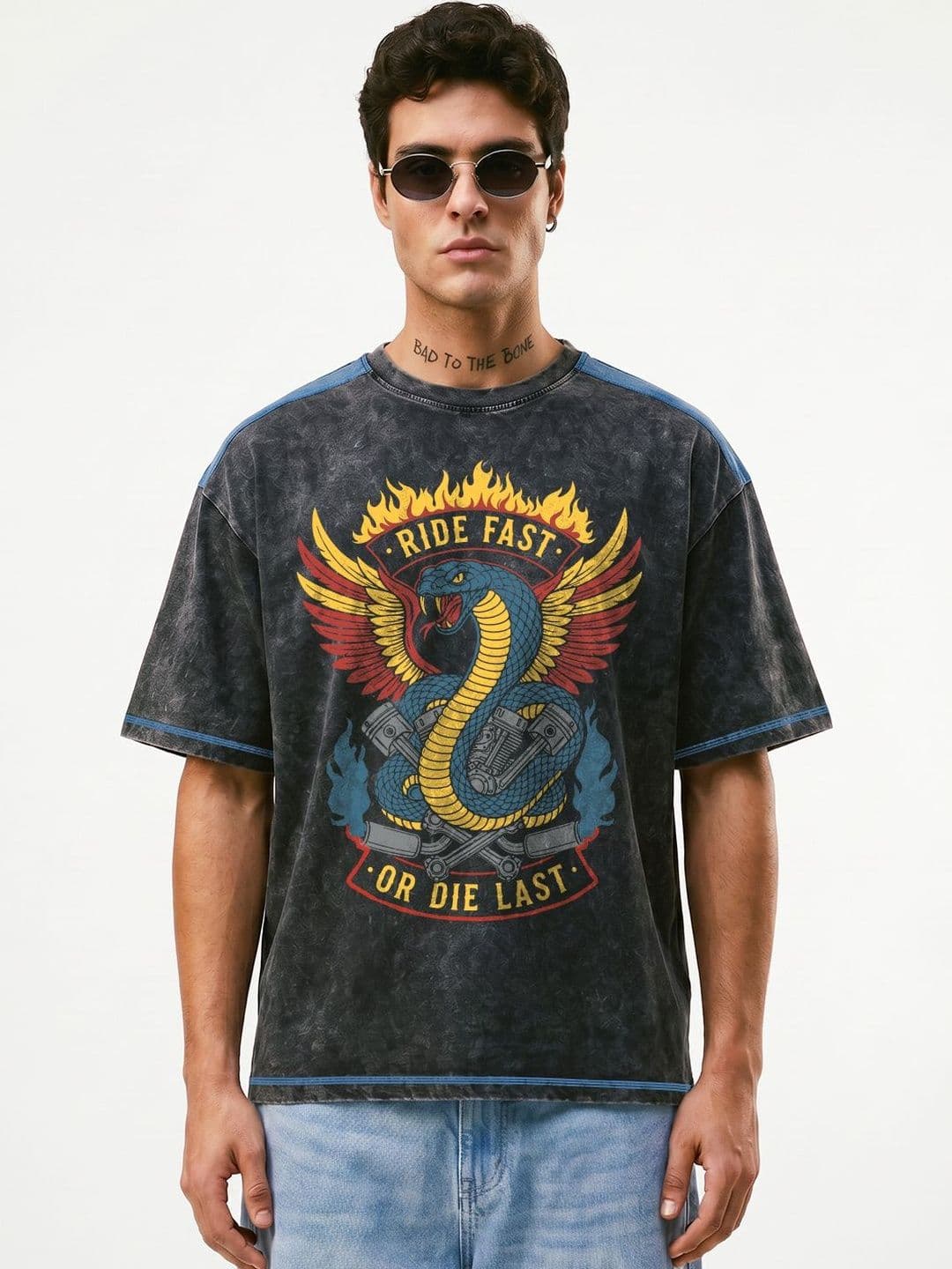 Crazymonk Men Dyed Extended Sleeves Raw Edge T-shirt - view 1
