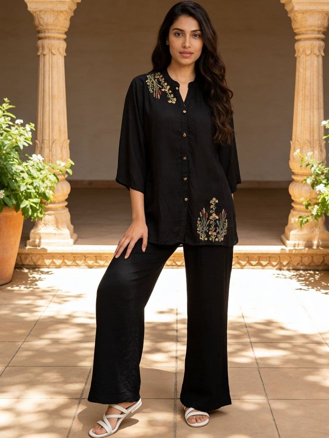 Rangita Floral Embroidered Tunic with Palazzos - view 1