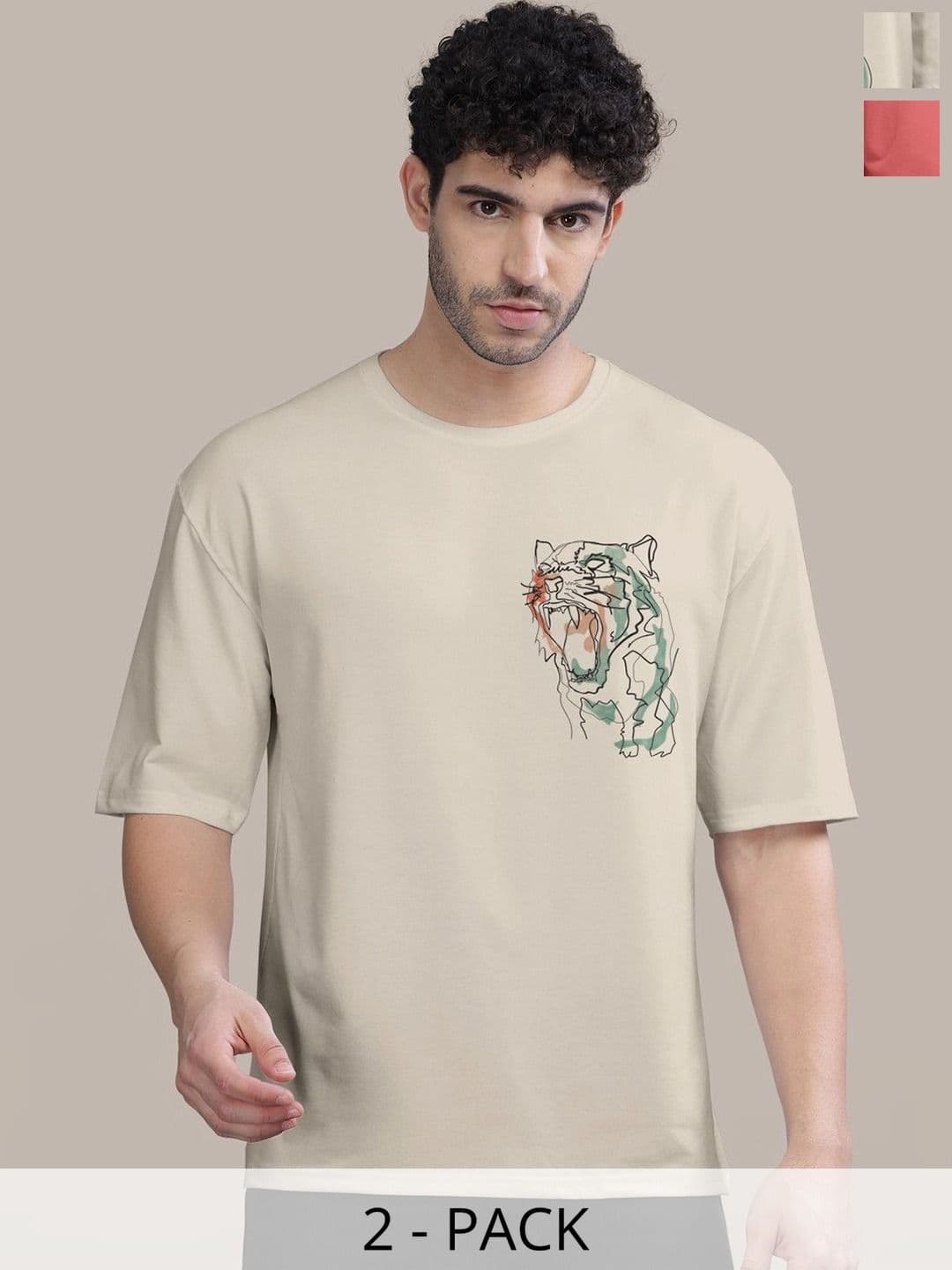 BULLMER Men Pack Of 2 Round Neck Printed Oversized T-shirts - view 1