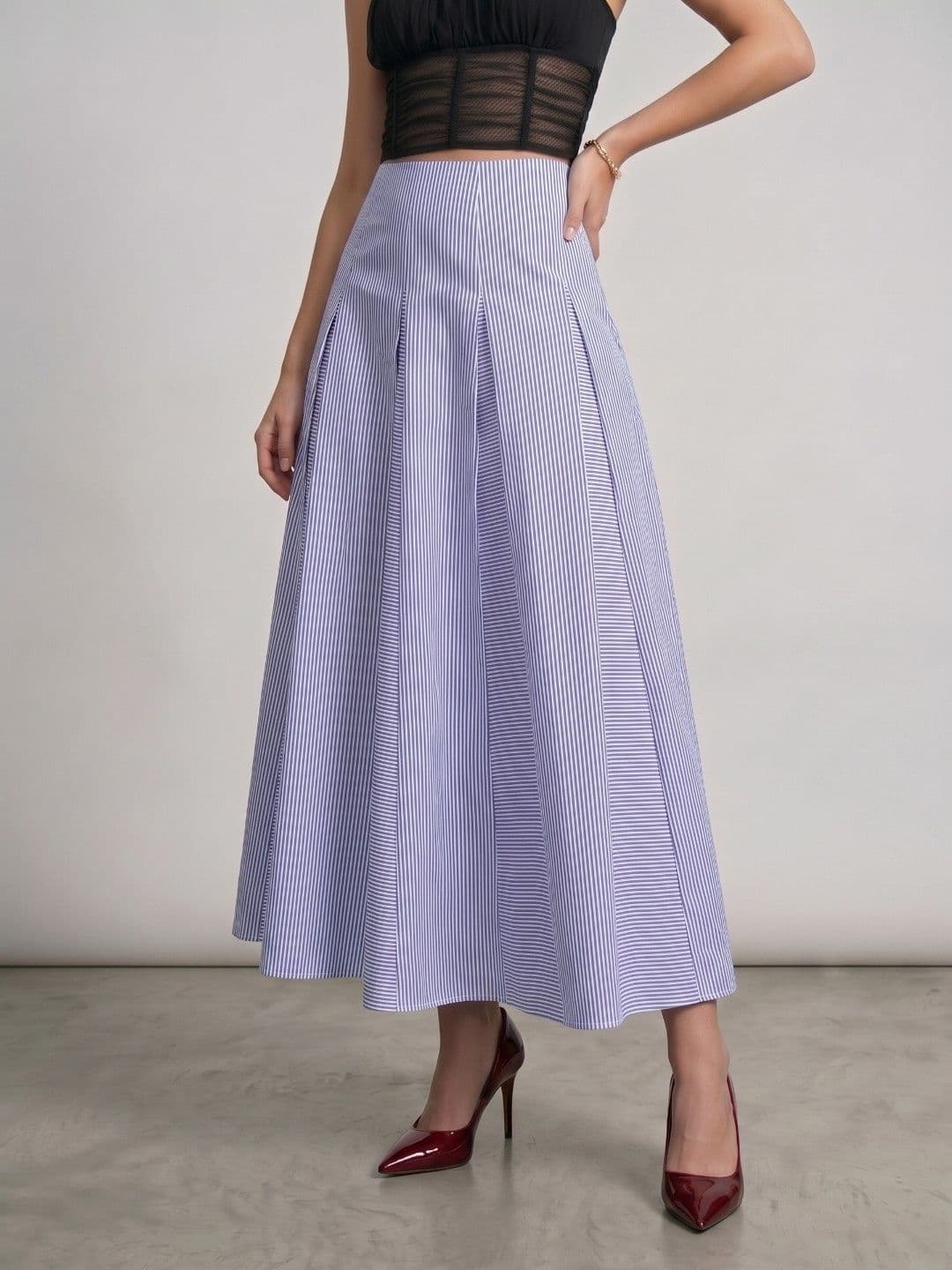 Phosphorus Women Striped Midi A-Line Skirt - view 1