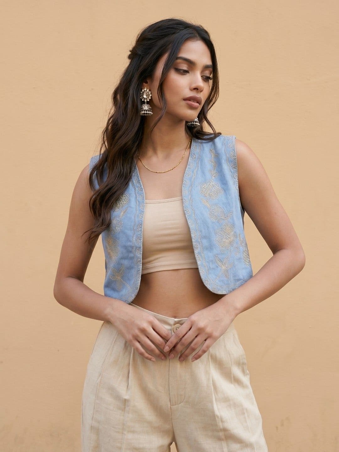 fusion by glitchez Floral Embroidered Crop Tailored Jacket - view 1